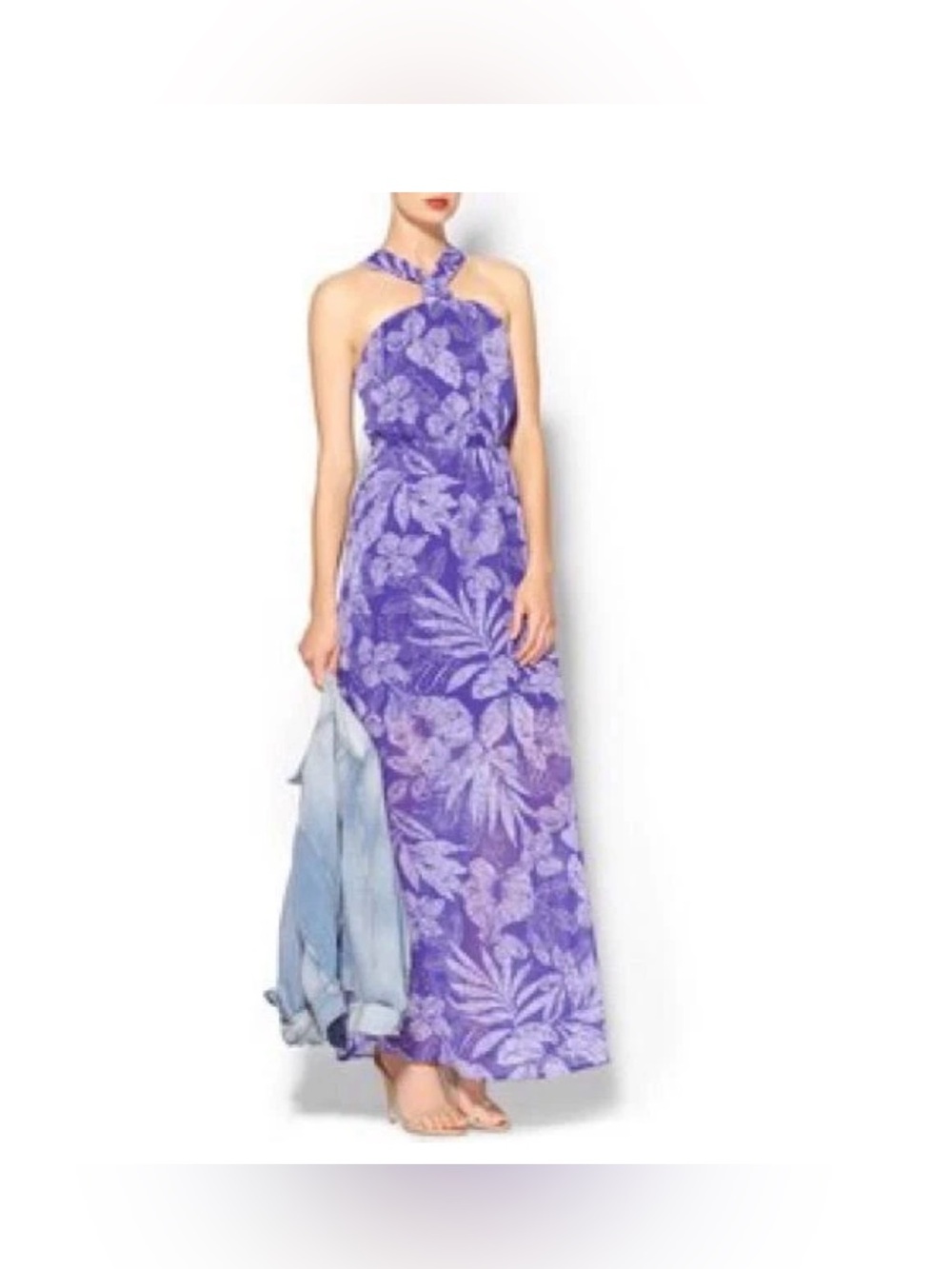 Sabine Purple Neck Strap Printed Maxi Floral Dress Size Small - C11-054